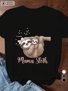 Corazones de perezosos Mama Perezoso Mujeres Camiseta De Manga Corta Deportiva de Tamaño - Negro - Ver 6