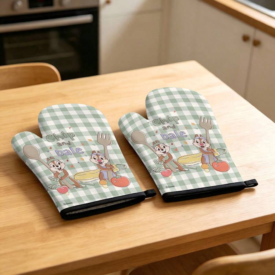 Găng tay lò nướng Disney Chip 'n Dale kẻ caro xanh lá cây, chịu nhiệt, chống trượt, thích hợp cho nướng thịt và làm bánh. - Màu hỗn hợp - Xem 1