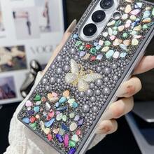 1pc Pearl Butterfly Rhinestone Hard Shell Phone Case For Samsung Galaxy Z Fold 7 6 5 4 3 5G - Grey - View 4
