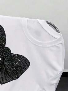 Nueva camiseta casual de verano con estampado de mariposas, top casual de manga corta y cuello redondo, camiseta unisex de algodón suelto de estilo vintage urbano para mujer, primavera-verano. - Blanco - Ver 4