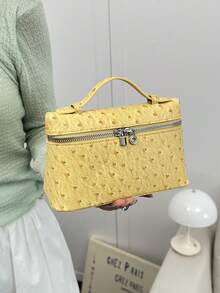 Dedoo 1个纯色荔枝纹PU方形斜挎钱包，日常时尚配饰，适合时尚奶油黄女士手提包 - 黃色 - 查看 5