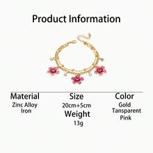 1 pièce Élégant bracelet de cheville de luxe dégradé tie-dye fait main avec Plumeria et gland, style glamour scintillant pour l'été et la plage pour femmes - Rose bonbon - Voir 5