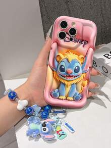Disney Lilo & Stitch Phone Case With Stitch Charm And Stitch Lanyard - Cute Stitch Protective Case With Lion Costume And Pink Background Design, Equipped With Delicate Stitch Decorative Lanyard And Beaded Bracelet For Easy Carrying, Compatible With IPhone 17, 16, 15, 14, 13, 12, 11 Pro Series, Ideal For Birthdays, Holidays, Anniversaries, Graduation Gifts, Or Any Special Occasion To Surprise Family, Friends, Classmates, And Loved Ones. - 白色 - 查看 6