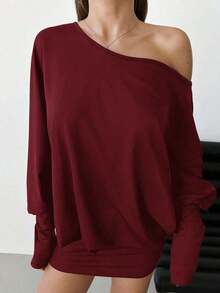 Vestido corto y ajustado de manga larga, asimétrico y sexy para mujer, para festivales de música y estilo streetwear moderno - Burdeos - Ver 7