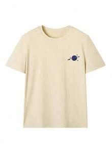 Camiseta casual de mujer de cuello redondo con estampado de planeta, de manga corta, adecuada para primavera y verano, de moda y versátil para uso diario. Camisetas gráficas para mujeres de vacaciones - Albaricoque - Ver 4