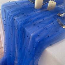 Bohemian Table Runner With Pearls, Bridal Shower Gift/Baby Shower/Wedding Dessert Table Decoration - Sapphire - View 6