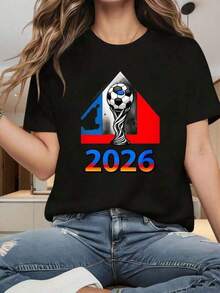 Camiseta de manga corta estampada de la selección mexicana para mujer, un top moderno y veraniego, cómodo y bien ajustado, es un artículo esencial para fiestas, vacaciones y días festivos, y también un regalo de la Copa Mundial para amigos. - Negro - Ver 1