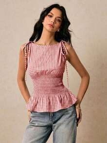 Top casual de tirantes con estampado de plantas para vacaciones de mujer - Rosa vieja - Ver 1