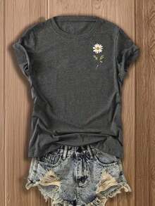 Women's Short-Sleeved T-Shirt With Pentagram, Easter T-Shirt, Machine Washable Without Deformation, Casual And Cool Style, Very Versatile For Everyday Wear, Suitable For Holiday Wear - 深灰色 2 - 查看 3