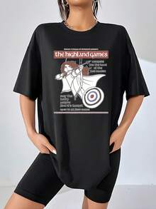 Illustration Of A Brave Female Archer Inspired By Highland Games, Representing Strength, Precision, And Inner Freedom. Women's Short-Sleeved T-Shirt, Comfortable, Casual, And Stylish For Everyday Wear. - 黑色 - 查看 6