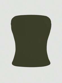 Camiseta sin tirantes sexy básica, top tubo ajustado de unicolor y elástico a la moda, adecuado para mujeres en todas las estaciones, casual negro de verano - Verde militar - Ver 6