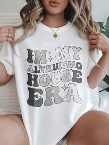 Camiseta Casual de Manga Corta para Mujer - Camiseta de Verano con Cuello Redondo "In My House Era", Lavable a Máquina, Camisetas para Damas, Ropa Casual, Estilo Moderno, Ajuste Cómodo  
 -Blanco - Blanco - Ver 1