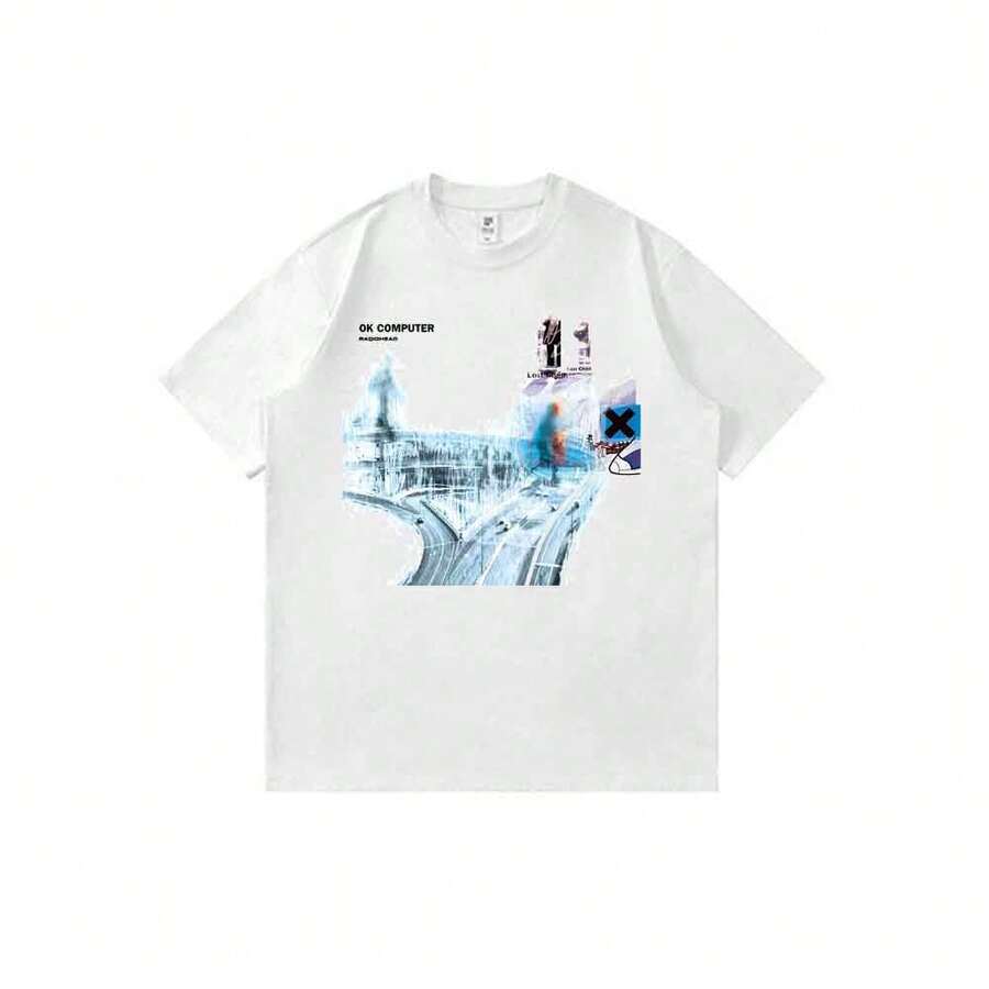 Camiseta unisex ligera de manga corta con estampado de figura de anime clásico Radiohead-Ok-Computer-Meme-Edit - Blanco - Ver 1