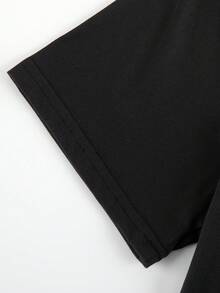 Elegant Women's T-Shirt With Round Neck And Letter Print In Polyester For Spring/Summer - A Very Distinctive Printed T-Shirt / Unisex Style / Suitable For Both Men And Women / Wrinkle-Resistant / Breathable - 黑色 - 查看 4