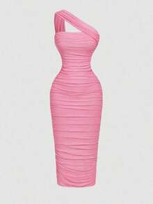 Vestido sin mangas con pliegues asimétricos de estilo vintage para mujer - Rosa - Ver 1