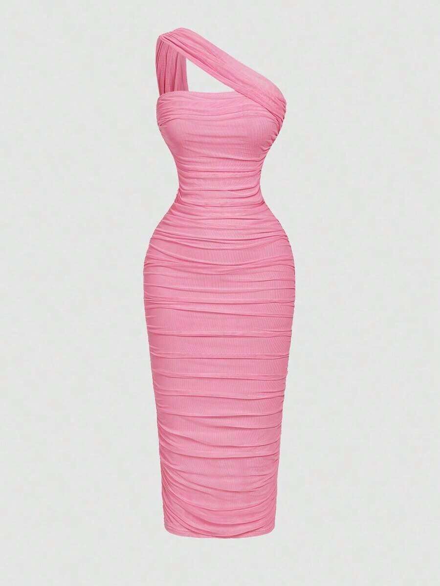 Vestido sin mangas con pliegues asimétricos de estilo vintage para mujer - Rosa - Ver 1