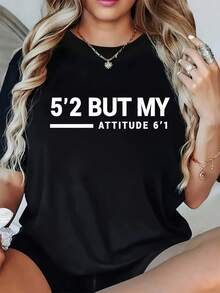 PremiumCamiseta casual de manga corta y cuello redondo para mujer, con estampado de letras y cuello colorido - adecuada para uso casual, conjuntos informales, oficina y ocasiones semi-formales - top básico lavable a máquina, linda.Nueva llegada - Negro - Ver 6