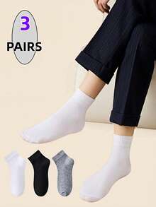 1/3 Pairs Classic Business Men's Mid-Calf Socks, Black/White/Gray, Comfortable & Skin-Friendly, Versatile For All Seasons - Multicolor - View 4