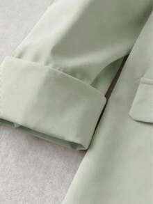 Clasi Chaqueta ligera de estilo casual de negocios para mujer, con cuello de solapa, apta para el lugar de trabajo, de unicolor, para primavera/otoño - Verde Oliva 2 - Ver 3