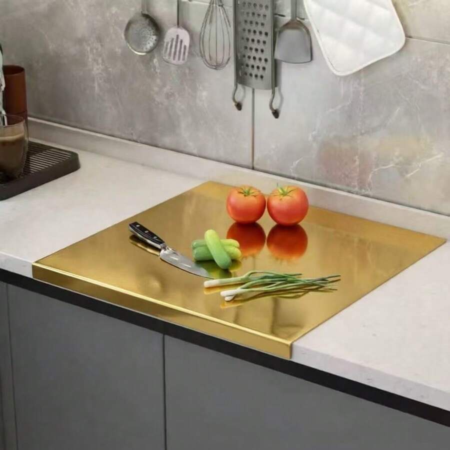 1pc Luxury Stainless Steel Golden Cutting Board Cutting Board - Durable And Mold Resistant, Kitchen Small Tool Kneading And Rolling Board, Baking Cutting Board, Suitable For Home Chefs And Cooking Enthusiasts, Suitable For Cutting Meat Chunks, Cheese