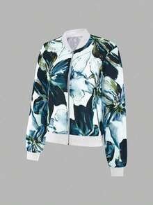Chaqueta con cremallera con estampado floral casual para mujer - Multicolor 3 - Ver 4
