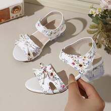 New Princess Shoes For Girls, High Heel Thick Heel Sandals, Summer Open Toe Floral Pattern Soft Bottom Versatile Comfortable Shoes For Big Kids, Plus Size - Multicolor - View 8
