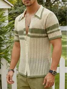 Men's Fashionable Knit Cardigan Sweater, Spring/Summer - Apricot - View 1