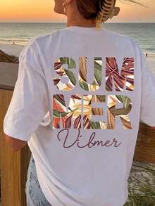 Nueva Colección 2026: Camiseta de Algodón para Mujer, Estilo Casual de Verano, Estampada, Manga Corta, Hombros Caídos, Cuello Redondo, Ligera - Blanco - Ver 3