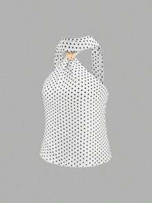 Top corto de tirantes con estampado de lunares lindo y encantador para mujer, para uso casual - Blanco - Ver 3