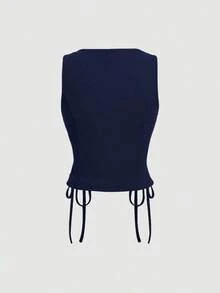 Parte superior de tirantes cruzados con botones de color rojo para mujer, ideal para el verano - Azul marino - Ver 3