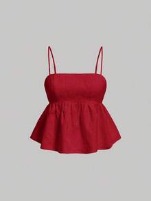 Top de tirantes estilo peplum con diseño jacquard para el Día de San Valentín de verano - Rojo - Ver 5