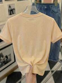 Women's Casual Short Sleeve Round Neck Shirt With Love Design; Blouses For Women, Women's T-Shirts, Casual Blouses For Ladies - 杏 - 查看 4