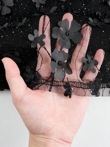 abyoxi 女士黑色性感露肩奢华3D立体花卉优雅浪漫派对连衣裙，适合返校季、春夏新款时尚 - 黑色 - 查看 8