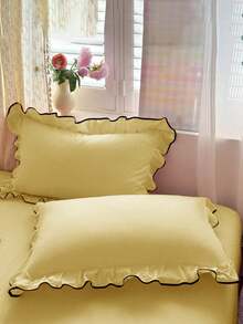Juego de ropa de cama de 3 piezas con volantes de gasa (1*Funda nórdica + 2*Fundas de almohada), suave y cómodo, adecuado para el dormitorio, excelente como regalo - Dorado - Ver 7