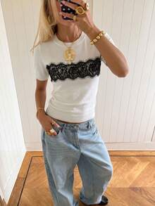 Women's Minimalist Elegant Knit Top, Casual Chic Style, Spring/Summer - White - View 5