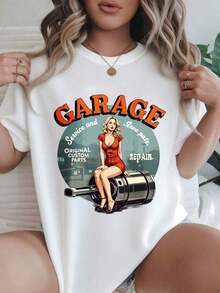 Camiseta Casual de Manga Corta para Mujer - Garage Service And Love Pits, Piezas Originales Personalizadas, Cuello Redondo, Top de Verano, Lavable a Máquina, Camisetas para Damas, Ropa Casual, Estilo Moderno, Ajuste Cómodo  
 -Blanco - Blanco - Ver 7