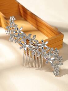1pc Women's Luxury Rhinestone Flower Hairpin Hair Accessory,Combs,Side Comb - Gold - View 5
