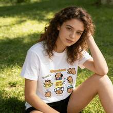 Tops para mujer Casual de Algodón para Mujer, Cuello Redondo, Manga Corta, Largo Regular, con Estampado Gráfico de Capibara para Uso Diario - Blanco - Ver 7