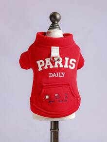 1 pieza Ropa para mascotas, Ropa para perros/gatos, Serie de sudaderas cómodas para perros pequeños, Adecuado para primavera/otoño - Rojo - Rojo - Ver 5