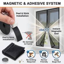 Magnetic Anti-Mosquito Mesh Screen, Window Mosquito Net, High-Density Polyester Fiber Mesh Screen, Magnetic Closure Mesh Door And Window To Prevent Mosquitoes And Flies, With Hook And Loop & Nails - Black - Black - View 6