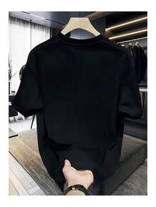 Black Short-Sleeved T-Shirt With Print, Unisex For Women/Men, Loose And Comfortable. - Back - View 2