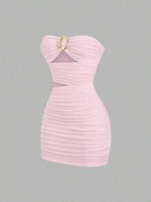 Vestido mini ajustado y sexy para mujer con hebilla metálica sin tirantes - Rosa - Ver 1