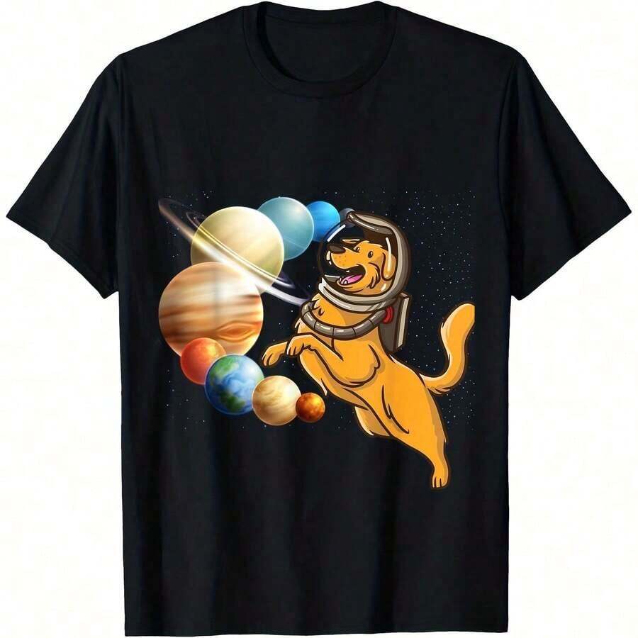 GiftSpace Women's Short Sleeve Crew Neck T-Shirt, Astronaut Design, Coic Explorer Style, One-Sided Print, Cotton, Soft, For All Seasons - 顏色 7 - 查看 1