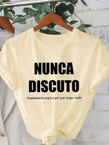 Women's Short-Sleeve Graphic T-Shirt With Spanish Summer Slogan, Casual And Comfortable Top For Everyday Wear. Round Neck, 100% Cotton, Soft Fabric, Short Sleeves, Breathable And Cool, Unisex. 100% Cotton - 杏 - 查看 4