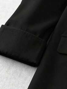 Clasi Chaqueta ligera de estilo casual de negocios para mujer, con cuello de solapa, apta para el lugar de trabajo, de unicolor, para primavera/otoño - Negro 2 - Ver 3