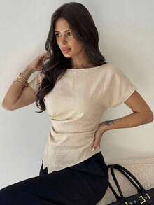 Blusa asimétrica casual y elegante a cuadros, adecuada para ir al trabajo, uso casual diario y vestimenta de negocios de moda para mujer / Vuelta al colegio / Profesora / Blusas para salir / Blusas para salir / Mujer de negocios casual / Camisa a - Albaricoque 2 - Ver 7