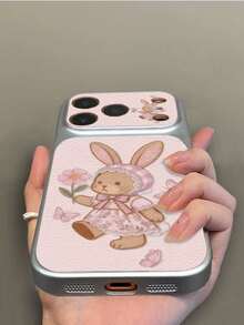 Cute Rabbit & Flower Pattern 17 Case, Compatible With IPhone 17 Pro Max, Faux Leather Texture Protective Cover Compatible With Iphone 16 Pro, Cartoon Design Compatible With Iphone 15/14 Full Body Smartphone Case - Pink - View 4
