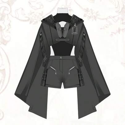 ダーク機能スタイルプライベートコスプレロリータ王子服長袖トップスPU皮ショートパンツセット
