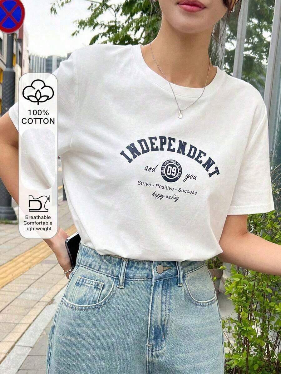 Graphic Short-Sleeve T-Shirt, Casual T-Shirts For Women, Cotton T-Shirts, Summer Tops For Women, Fun Print T-Shirts For Women, Soft And Comfortable T-Shirts For Everyday Wear, Daily Gift, T-Shirt. Summer Top For Women. - 白色的 - 查看 1