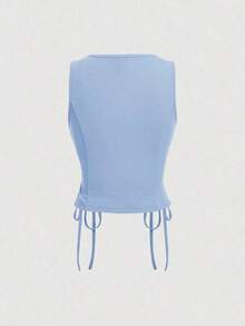 Parte superior de tirantes cruzados con botones de color rojo para mujer, ideal para el verano - Azul - Ver 3